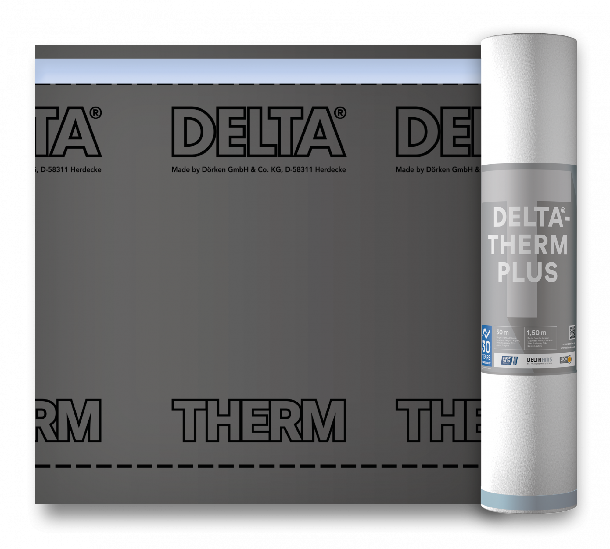 DELTA-THERM PLUS диффузионная термостойкая мембрана для металлических кровель, с двумя зонами  проклейки, Sd=0,02 м