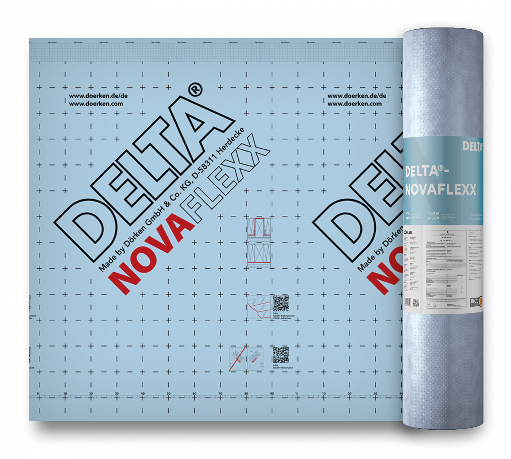 DELTA-NOVAFLEXX адаптивная пароизоляционная плёнка с переменной паропроницаемостью, для  реконструкции и нового строительства, Sd=0,2/5 м